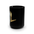 Gold Emblem Black Coffee Mug — 15oz Sleek Ceramic Gift for Gamers & Minimalists