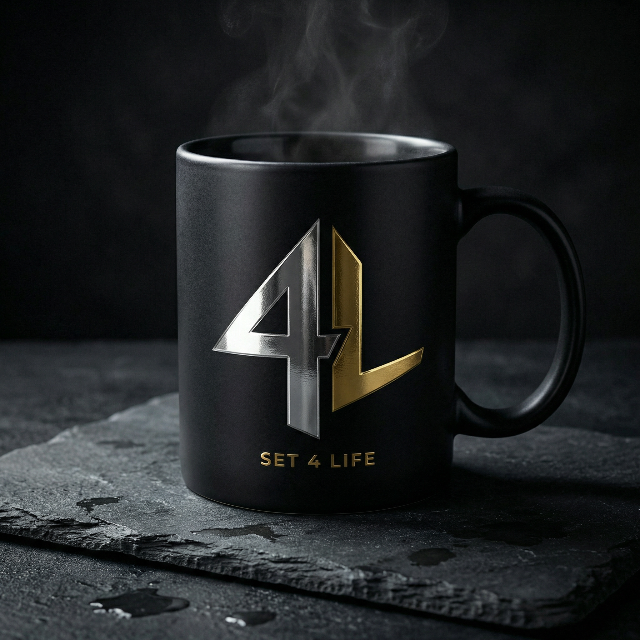 S4L Matte Black Mug with metallic logo
